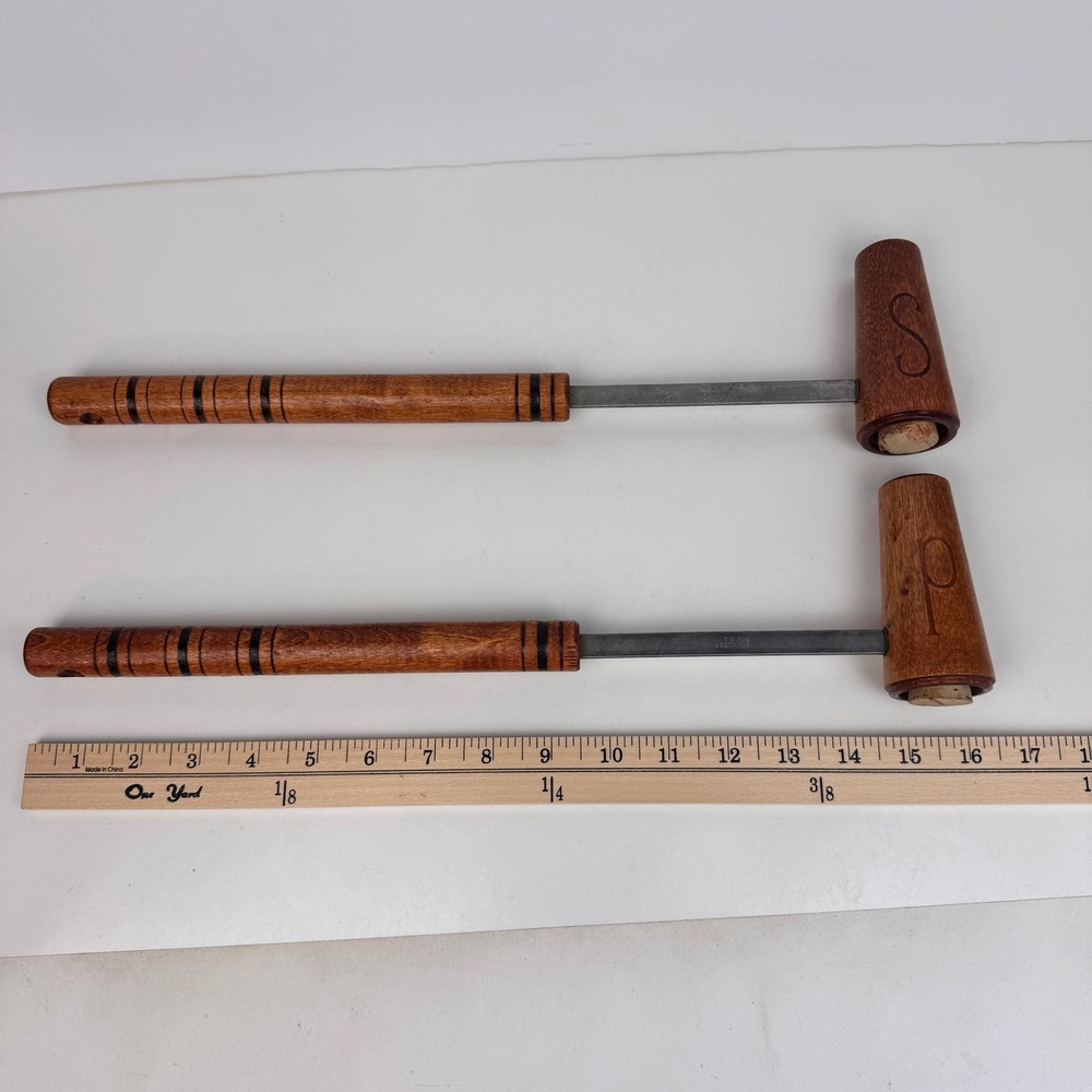Vtg Wooden Salt Pepper Shakers Long Handle Camp Fire Rustic Cottagecore Brown